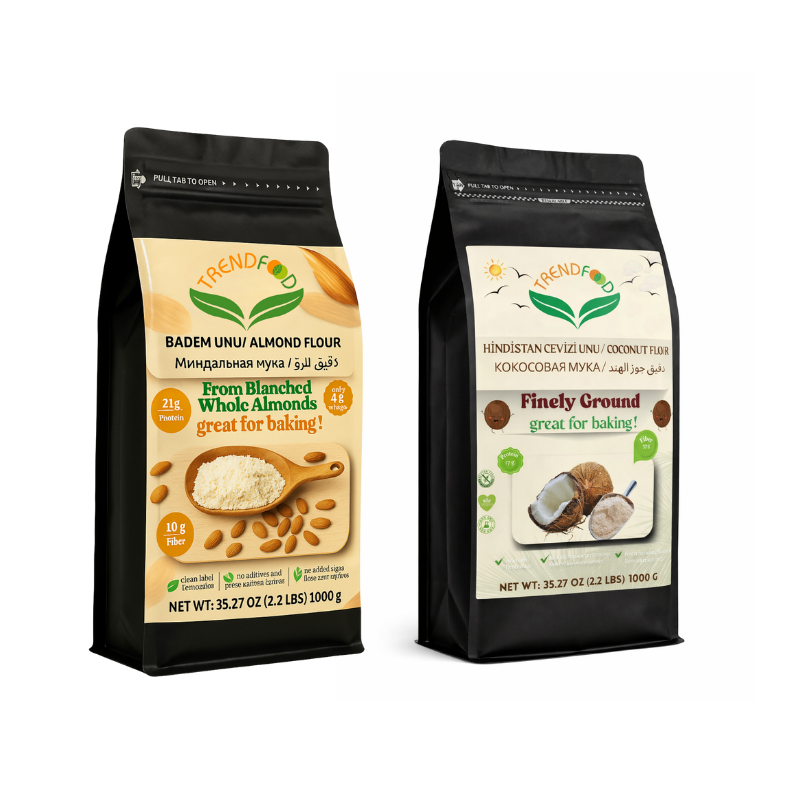Kabuksuz Çiğ Beyaz Badem Unu 1 kg + 1 kg Hindistan Cevizi Unu (İnce Çekim)