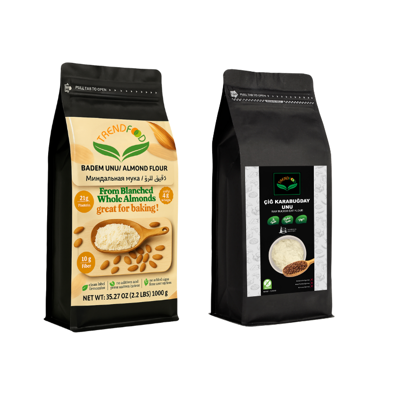 Kabuksuz Çiğ Beyaz Badem Unu 1 kg + 1 kg Çiğ Karabuğday Unu